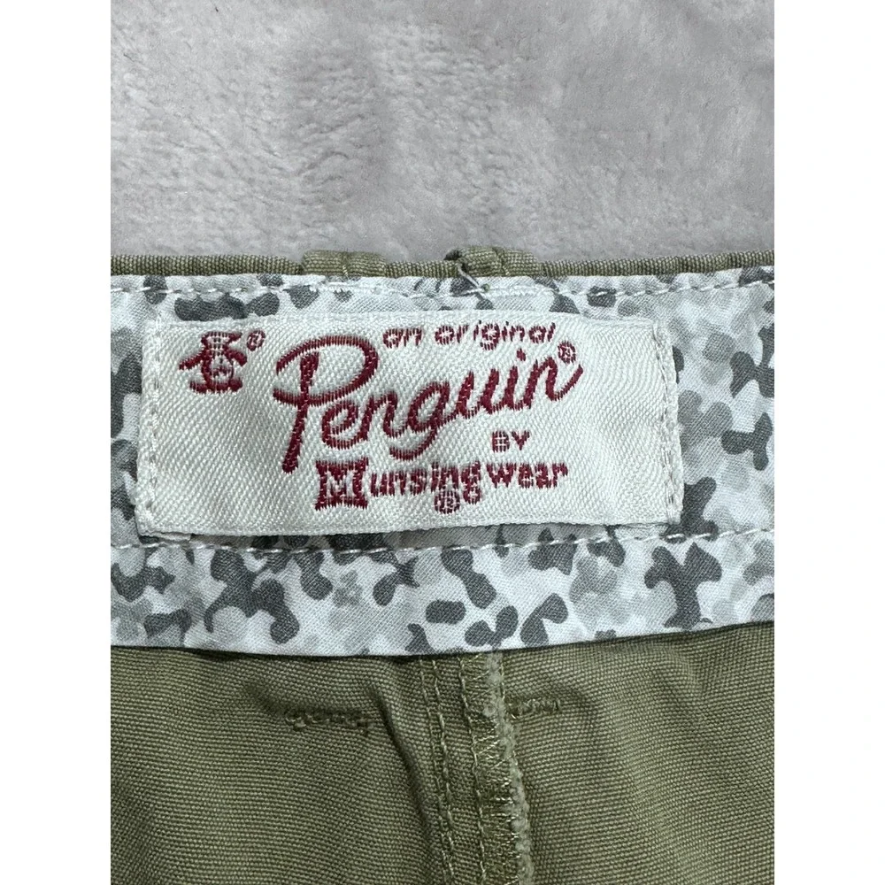 Original Penguin Khaki Shorts Mens Size 36 Green Zippered Button Embroidered